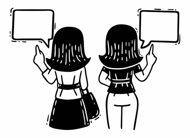 BD noir et blanc deux femmes pointant leurs doigts vers le haut et parlant Pour le texte
 - Vecteur, image
