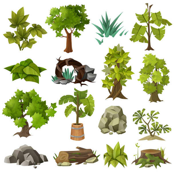 Trees Plants Landscape Gardening Elements Collection  - Vector, Image