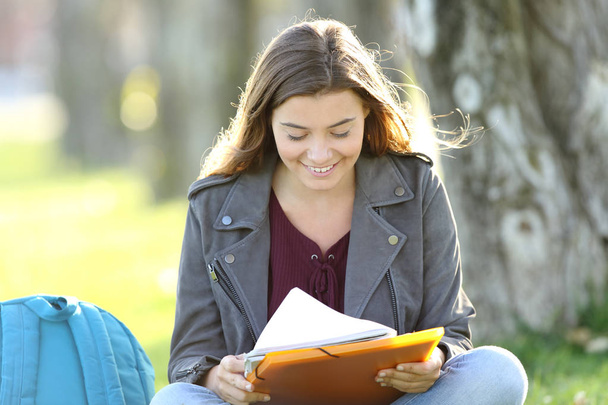 Single student girl studying reading notes - Фото, изображение