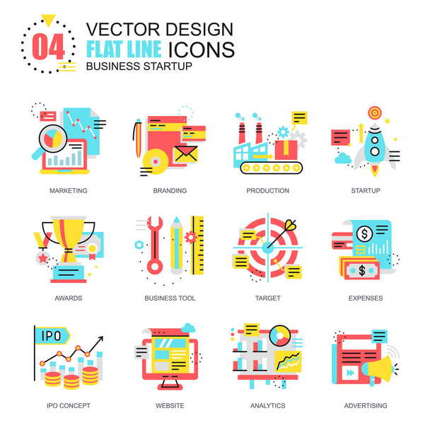 Línea plana nuevos iconos de lanzamiento de negocios
 - Vector, Imagen