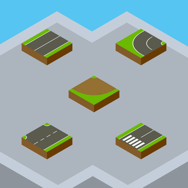 Isometric Way Set Of Footpassenger, Turn, Upwards And Other Vector Objects. Also Includes Flat, Turn, Asphalt Elements. - Vector, imagen
