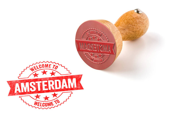 A gumibélyegző, fehér háttér - Üdvözöljük az Amszterdami - Fotó, kép