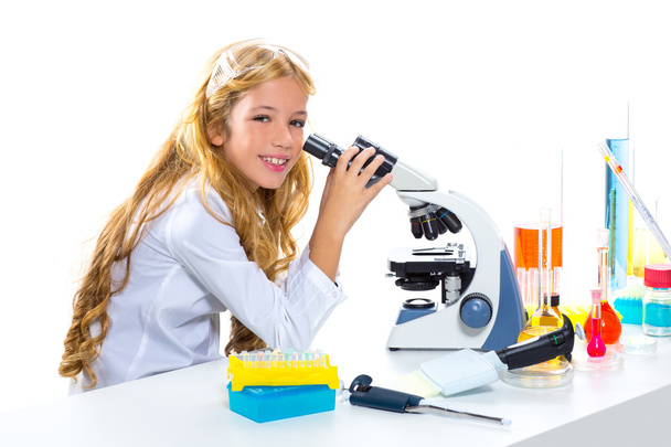Children student girl in kid chemical laboratory - Foto, immagini