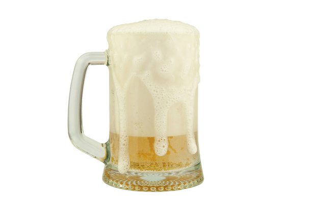 Mug of beer with foam on white background - Foto, Imagen