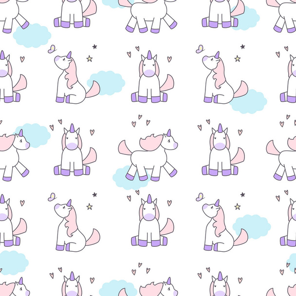 Sitting and running unicorns seamless vector pattern - Вектор, зображення