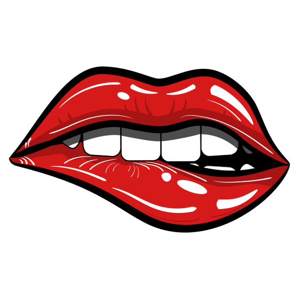 Sexy Red Lips Passionate Biting Isolated - Photo, Image