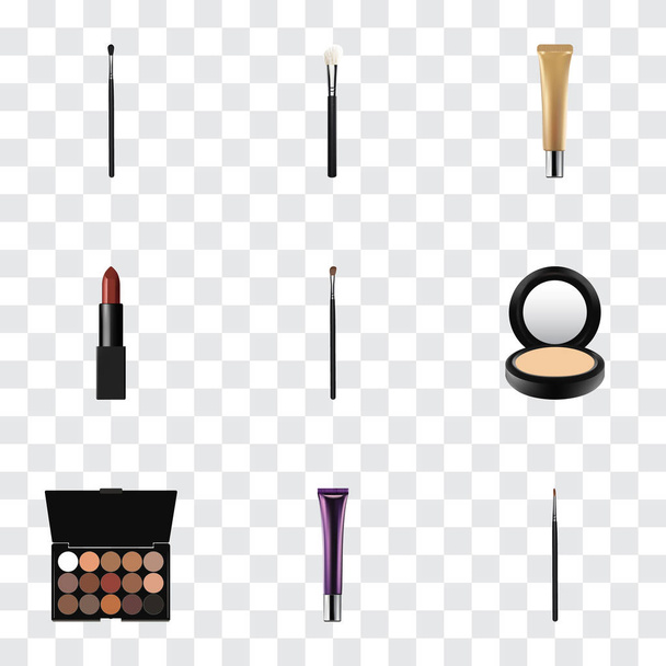 Realistic Make-Up Product, Collagen Tube, Pomade And Other Vector Elements. Set Of Greasepaint Realistic Symbols Also Includes Cosmetics, Blusher, Cream Objects. - Vector, Image