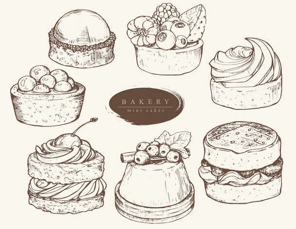 Dulce panadería, mini - pasteles
 - Vector, imagen