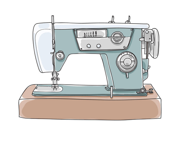 Sewing  Retro Machine cute vintage hand drawn vector  art illust - Vector, Image