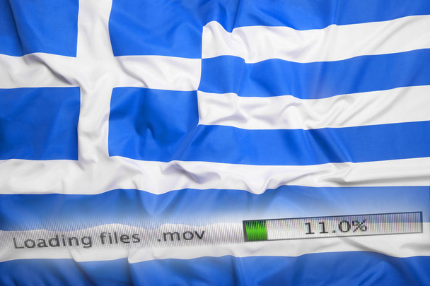 Herunterladen von Dateien auf einem Computer, griechische Flagge - Foto, Bild