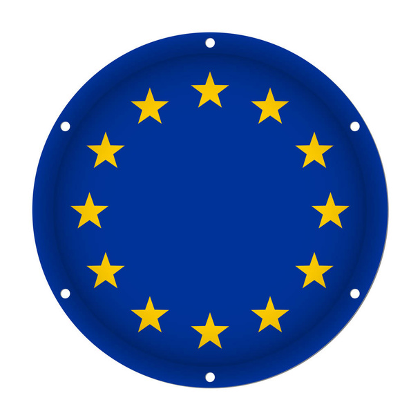 ラウンド金属の旗 - のネジ穴と欧州連合 - ベクター画像