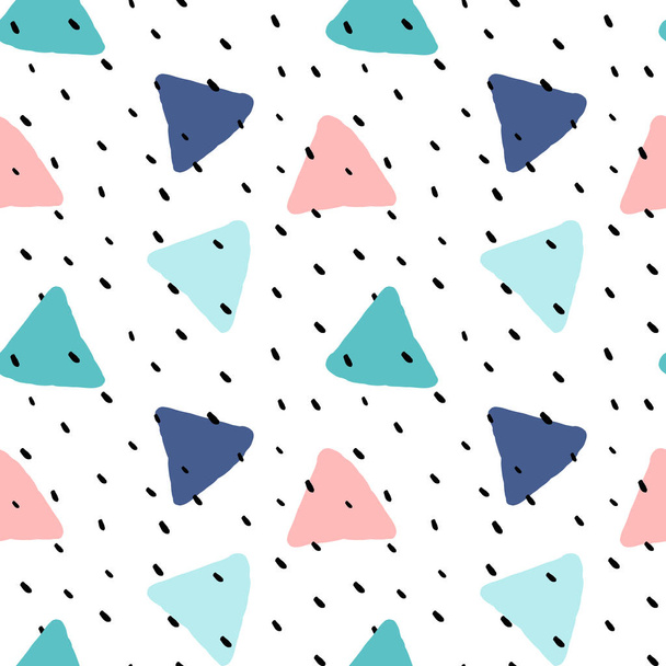 cute colorful brush drawn triangles with polka dot seamless vector pattern background illustration - ベクター画像