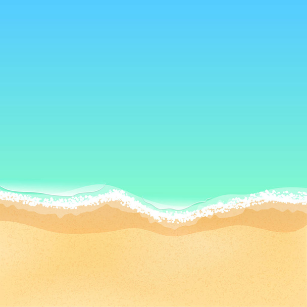 Άποψη της παραλίας στη θάλασσα κινούμενων σχεδίων. Φωτεινό αμμώδη παραλία. Παλίρροια στη θάλασσα, τα κύματα στη θάλασσα. Θέση για το έργο σας - Διάνυσμα, εικόνα