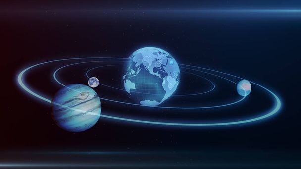 3d ilustración de planetas y objetos del sistema solar en el espacio en triángulos
 - Foto, Imagen