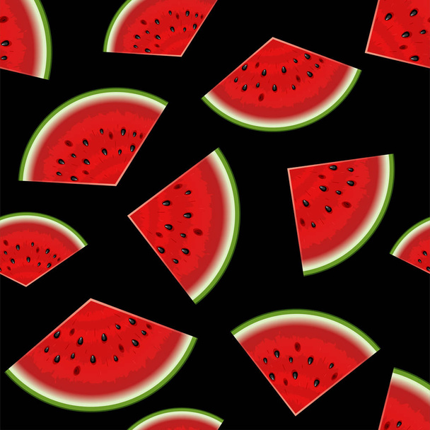 Summer seamless background. Realistic watermelon with slices. Vector illustration - Vector, Image