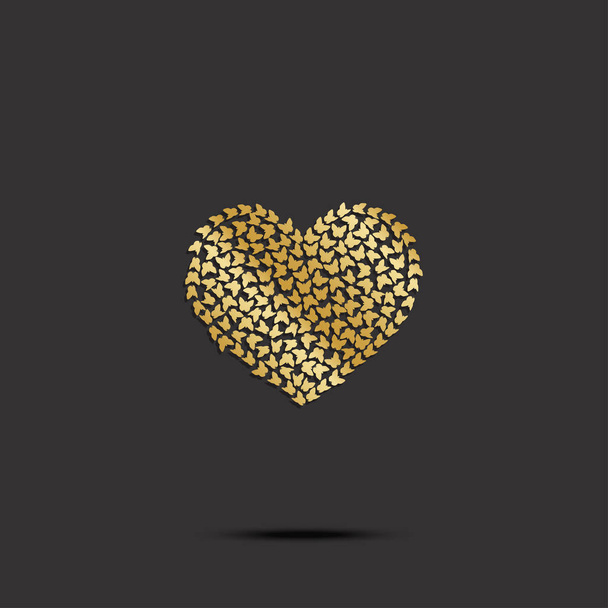 Butterflies from gold heart on black background. Vector illustration - Vektor, Bild