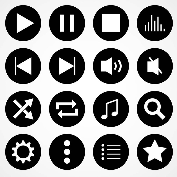 Music Player Set of Black and White Icons - Vector, Image