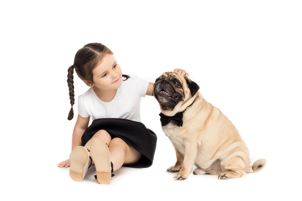 girl with pug dog - Zdjęcie, obraz
