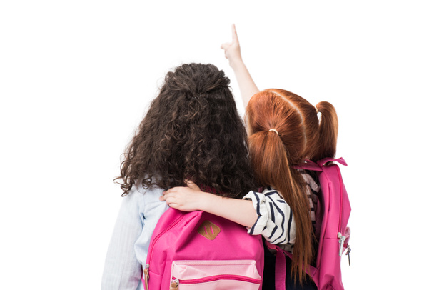 multiethnische Schülerinnen mit Rucksäcken - Foto, Bild