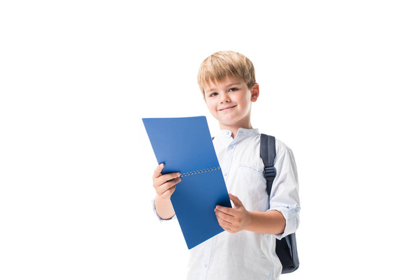schoolboy holding notebook - Foto, immagini