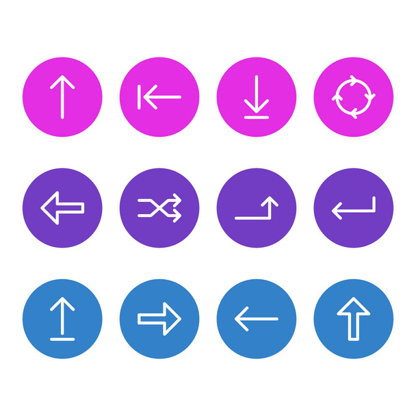 Ilustración vectorial de 12 iconos de signos. Paquete editable de hasta, aleatorizar, Elementos de aumento
. - Vector, imagen