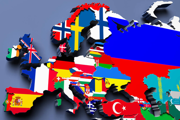 Europe  political map 3d illustration - Foto, Imagen