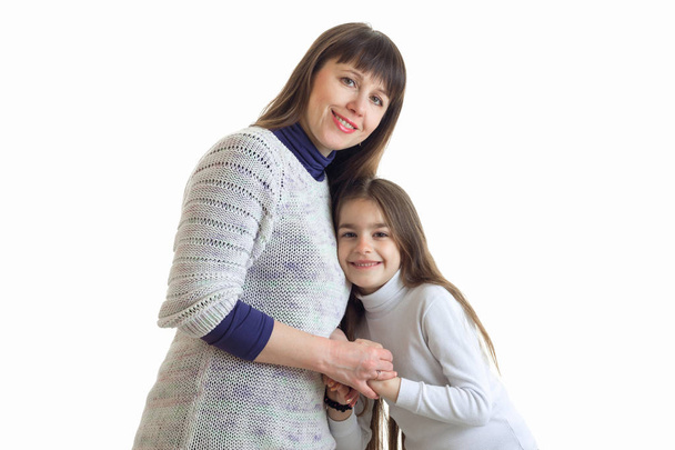 cheerful mother with daughter hugs on camera - Fotografie, Obrázek