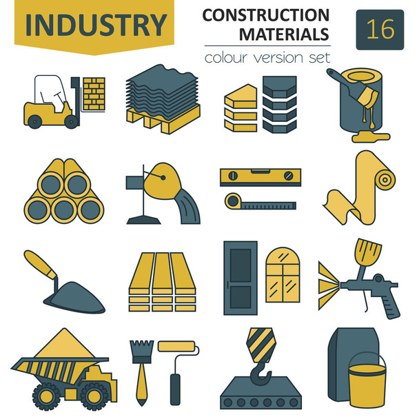 Construction and finishing materials icon set. Thin line design  - Vector, Image