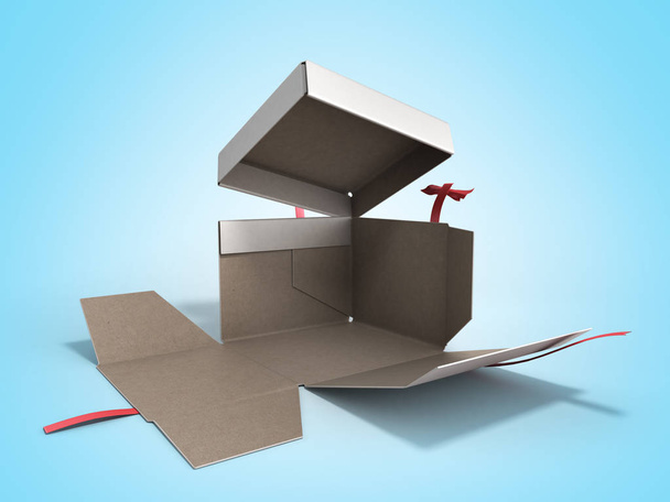 Open White Square Gift Box with Red Ribbon and Bow 3d render on  - 写真・画像