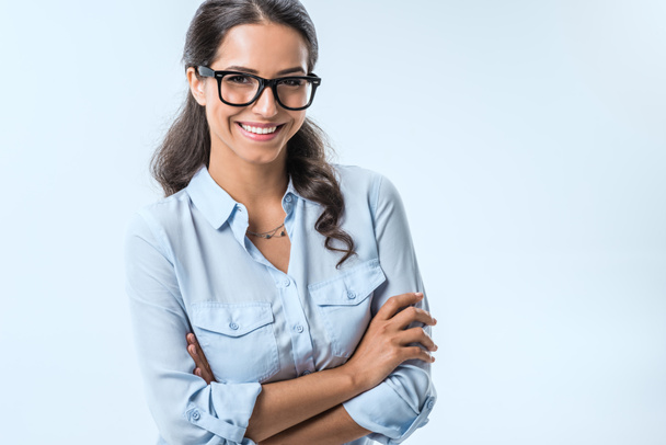 smiling businesswoman in eyeglasses - Photo, Image