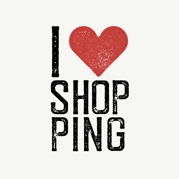 "I love shopping" text with red heart.  - Vettoriali, immagini