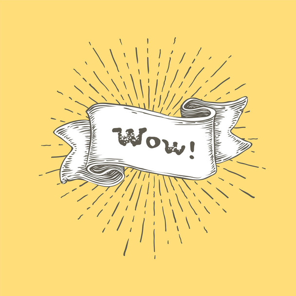 WOW! WOW text on  ribbon. - Vector, afbeelding