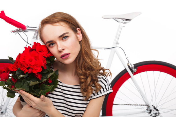 Romantic girl with flowers - Zdjęcie, obraz