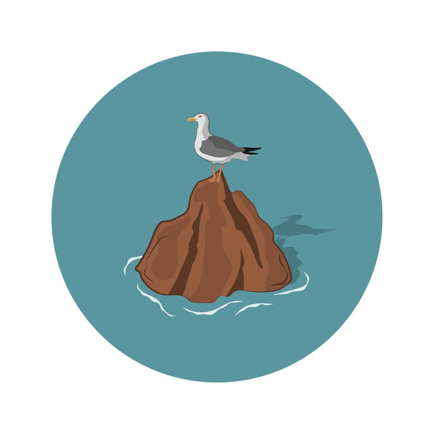 Gaivota em uma pedra em um fundo branco. Uma imagem de uma gaivota em um estilo de desenho animado. Capa do mar
 - Vetor, Imagem