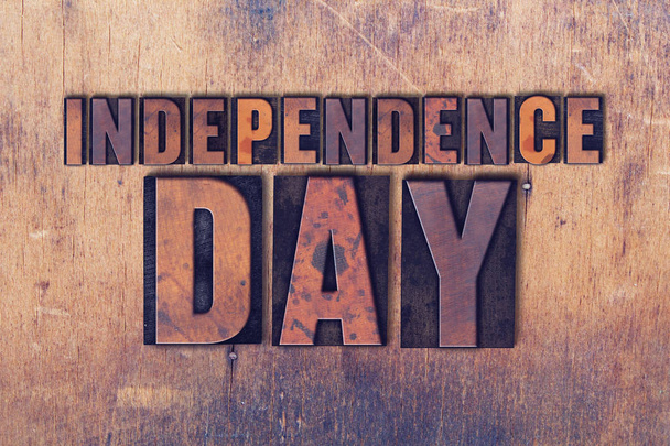 Independence Day Theme Letterpress Word on Wood Background - Photo, Image