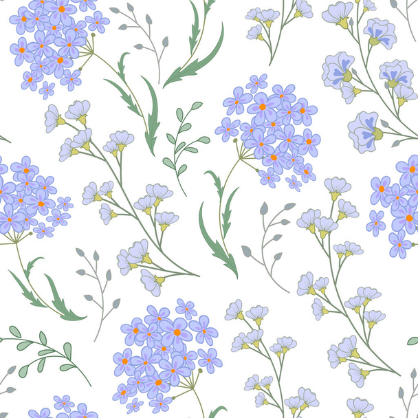 Cute vector seamless floral pattern with flowers and herbs. - Vecteur, image