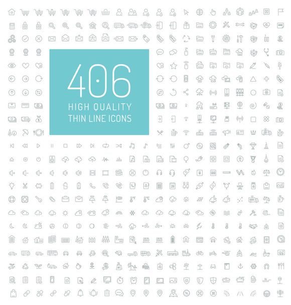406 high quality universal thin line icons - Vector, Image