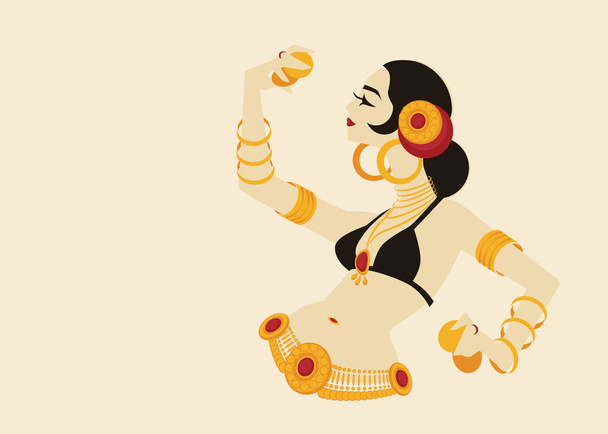 племінна танцівниця живота з цимбалами тримає виразний вражаючий р
 - Вектор, зображення
