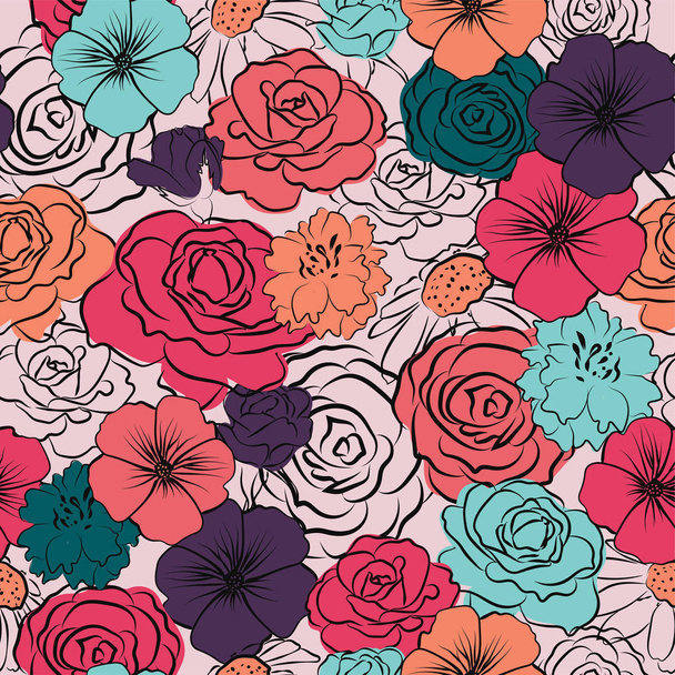 Naadloos patroon met kleurrijke bloemen - Vector, afbeelding