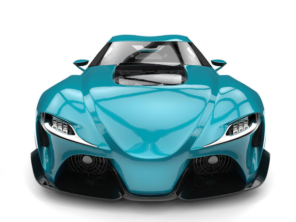 Super teal moderno coche deportivo rápido - vista frontal primer plano
 - Foto, Imagen