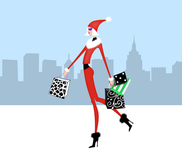 Elegantní dívka vánoční nákupy ve městě - Fotografie, Obrázek