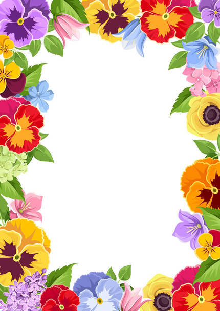 Background frame with colorful flowers. Vector illustration. - Вектор,изображение
