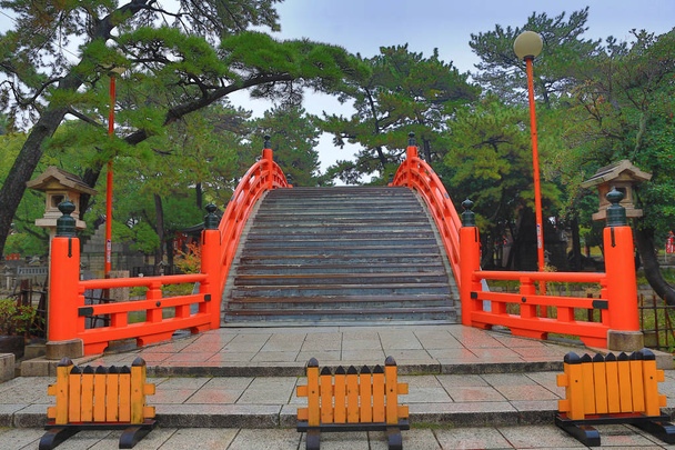 Red sacred bridge at Sumiyoshi Taisha Shrine, Osaka, Japan - Photo, Image
