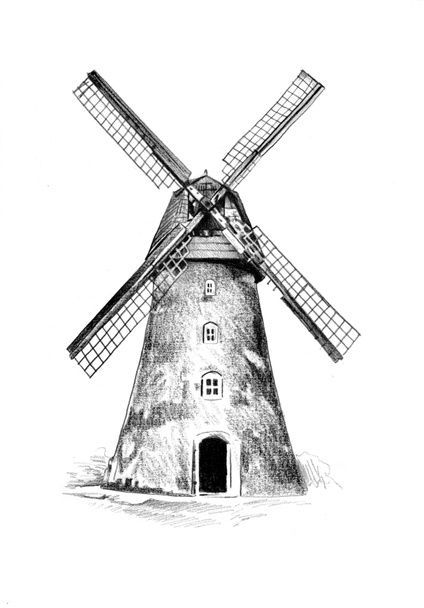 větrný mlýn starý retro vintage kresba - Fotografie, Obrázek
