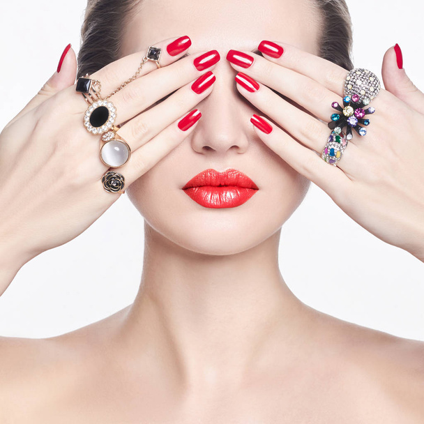 beauty fashion portrait.jewelry rings - Photo, Image