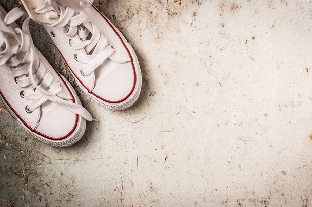 sneakers on wood background - Photo, Image