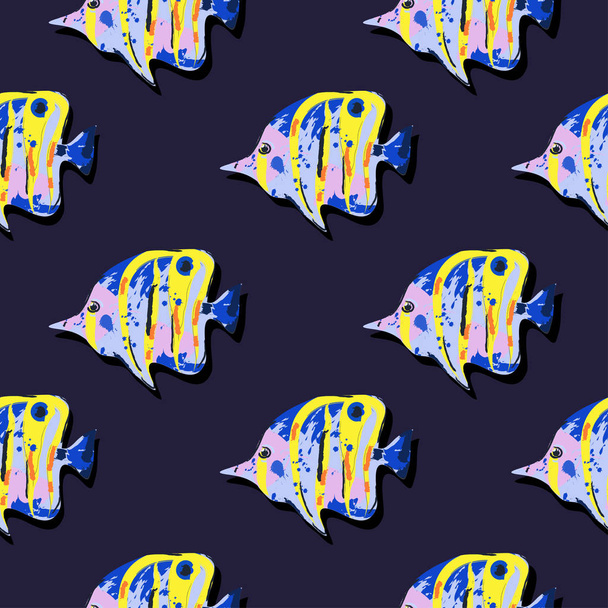 Seamless cute pattern with tropical fish - Vector, Image