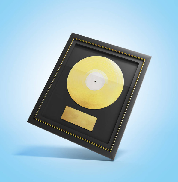 Gold CD prize with label 3d render in blue - Фото, изображение