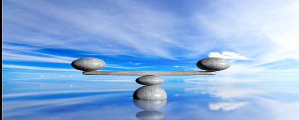 Zen stones on a blue sky and sea background. 3d illustration - Photo, Image