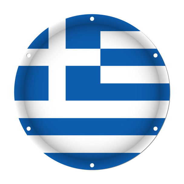 στρογγυλή μεταλλική σημαία της Ελλάδας με οπές βιδών - Διάνυσμα, εικόνα
